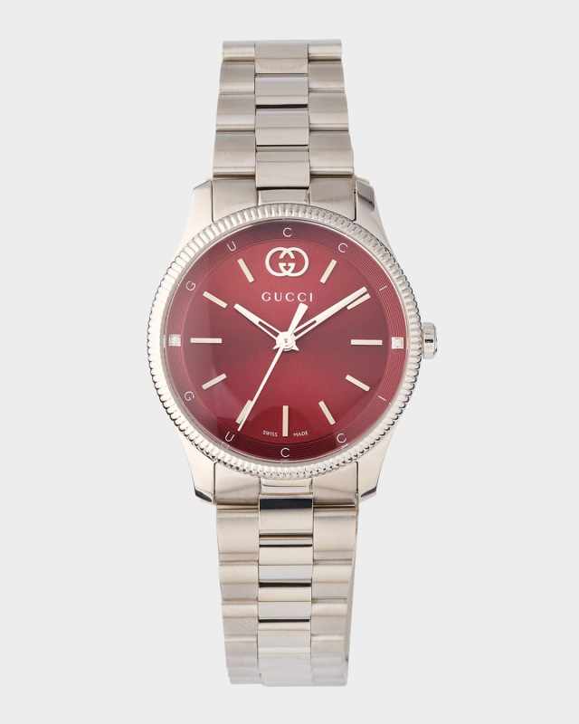 29mm G Timeless Bracelet Watch with Diamonds, Red and Steel